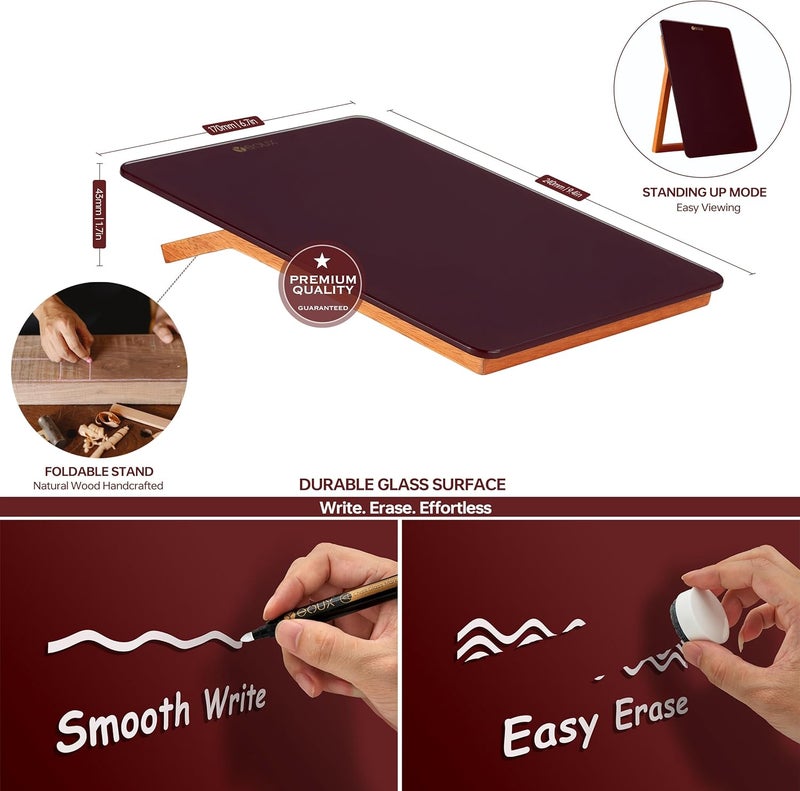 YEOUX Glass Small Whiteboard with Reversible Wood Stand for Desk, Burgundy Red, Mini Dry Erase Board, Desktop Small White Board 9.5"x6.7" for Office, Home, Kitchen, Marker & Eraser Included - Image 3